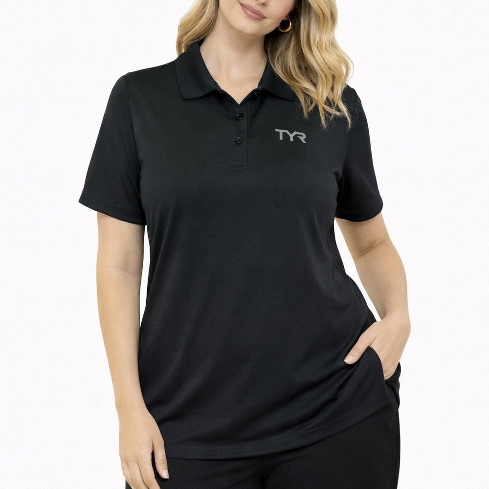 TYR Polo Shirt Women's Size L Black Short Sleeve Golf